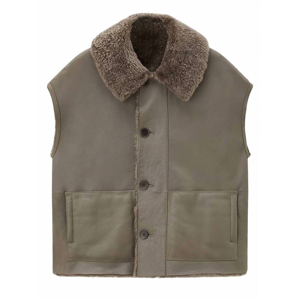 NEW JOSEPH unisex - molin reversible shearling gilet coat in mushroom